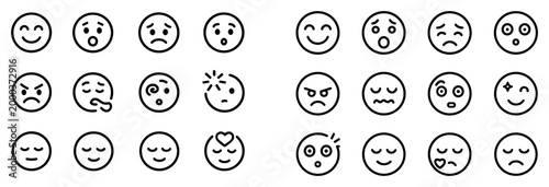 Emotive icons with faces and expressions outline