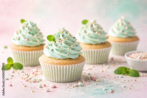 Delicious mint cupcakes wit...