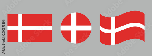 Denmark national flags displayed in rectangular circular waving formats with national illustration official patriotism sovereignty independence heraldry identity