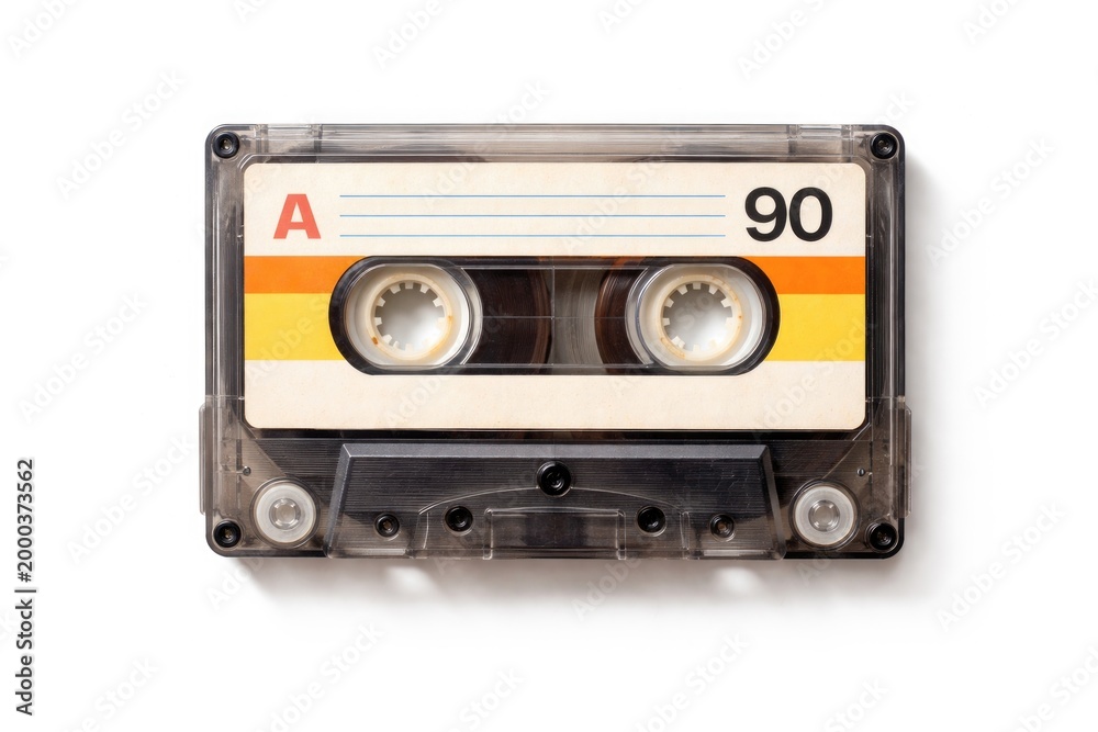 Naklejka premium Nineties style vintage cassette tape isolated on bright white background