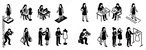 Shopping icons with shopper cashier mannequin outline
