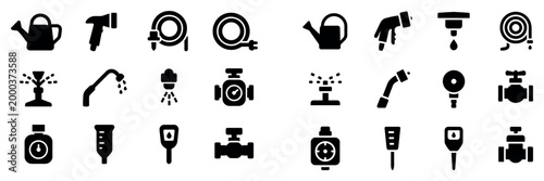 Garden icons with watering can sprinkler hose minimal