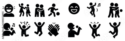 People icons with dancing hugging smiling outline