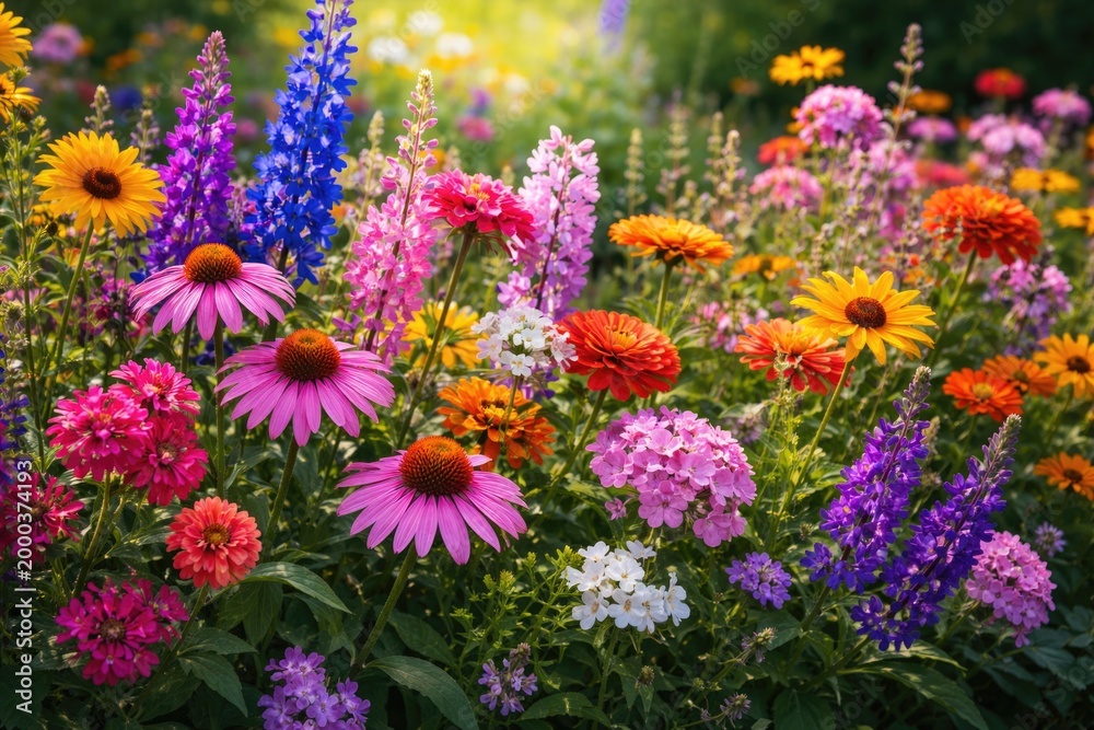 Fototapeta premium An eye catching bunch of perennial flowers with varied vibrant hues