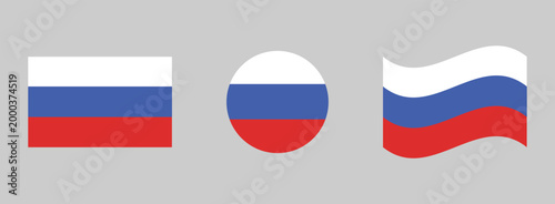 Three styles of russian flag: flat circular waving with tricolor national horizontal patriotic sovietunion federation republic government patriotism heraldry