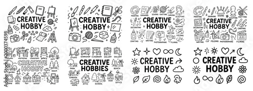 Creative hobby doodles set with art and crafts icons
