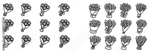 Floral icons with bouquet vase minimal outline