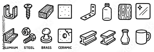 Construction icons with screw bracket plank minimal
