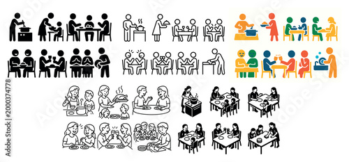Diverse dining and cooking illustrations