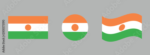 Bild auf Leinwand Three styles of niger flag: flat circular waving with national horizontal patrio