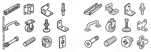 Hardware icons with bracket screw handle outline