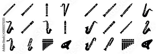 Music icons with saxophone flute ocarina minimal