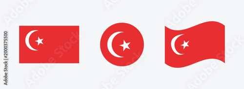 Three styles of turkish flag: flat circular waving with national crescent patriotic government patriotism heraldry identity representation illustration official