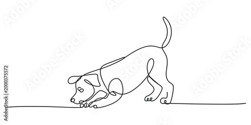 Φωτογραφία Continuous single line drawing of a playful puppy dog