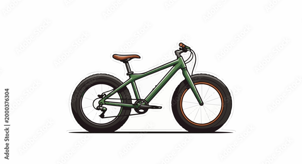 Fototapeta premium A green fat-tire bicycle with a brown seat and orange rim details