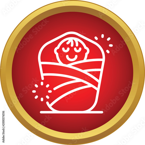 Happy newborn baby wrapped snugly in a swaddle blanket, depicting childhood innocence