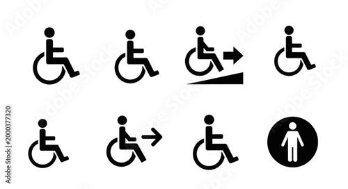 Collection of international symbols for accessibility and disabled access.
