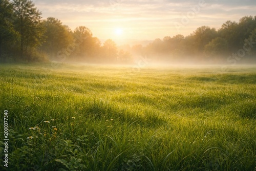 Bright green meadow scene u...