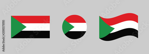 Sudan flags collection: rectangular circular waving with national triangle illustration patriotic republic representation identity independence sovereignty