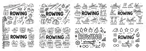 Rowing activities and equipment illustrations