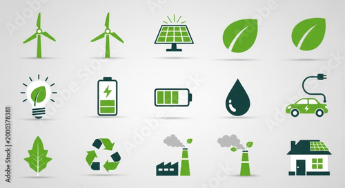Green Energy Icons Collection Renewable Resources Symbols.