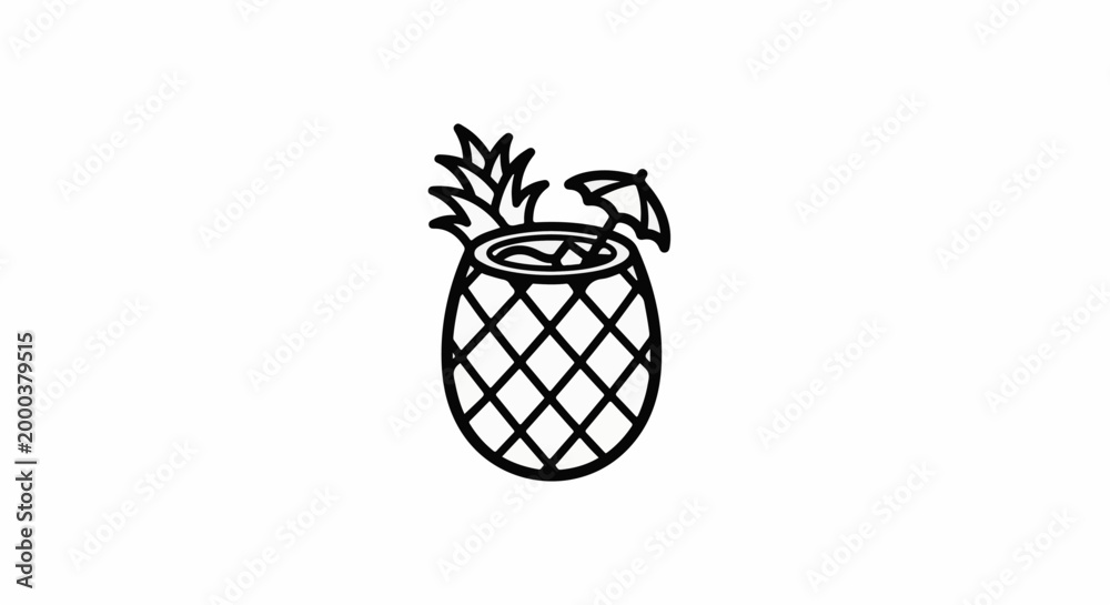 Obraz premium Stylized pineapple drink with umbrella, leaves, and drink inside