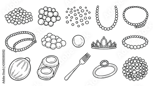 Pearls and pearl jewelry illustrations