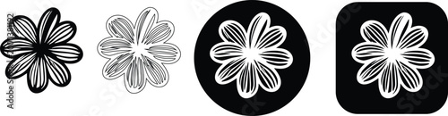 Set of cosmos flower line art icons with various outline styles and backgrounds, real image, no blur, clear image, hd, full hd, photos, isolated white background.