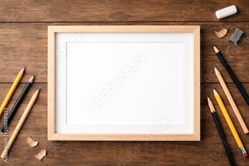 Blank white frame with penc...