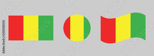 Three malian flags displayed in rectangular circular waving orientations with national tricolor republic heraldry identity patriotism representation collection
