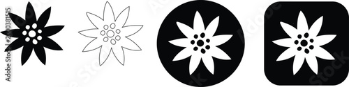Set of edelweiss flower line art icons with various outline styles and backgrounds, real image, no blur, clear image, hd, full hd, photos, isolated white background.