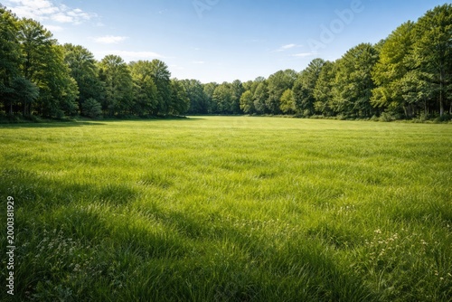 Open verdant field with tre...