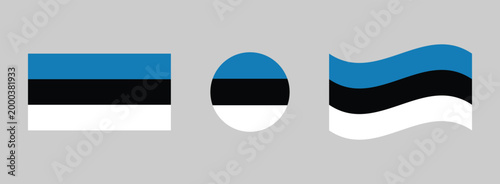 Estonia national flag variations: rectangular circular waving designs with national tricolor republic standard patriotism graphics representation sovereignty