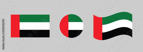 United arab emirates national flag variations: rectangular circular waving designs with pan arab middle east national standard patriotism illustration representatio
