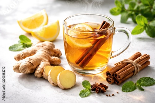 Herbal ginger tea with lemo...