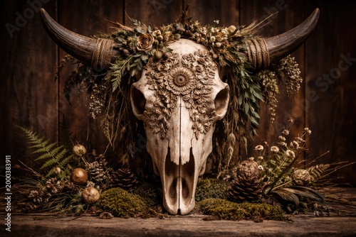 Artistic cow skull design i...