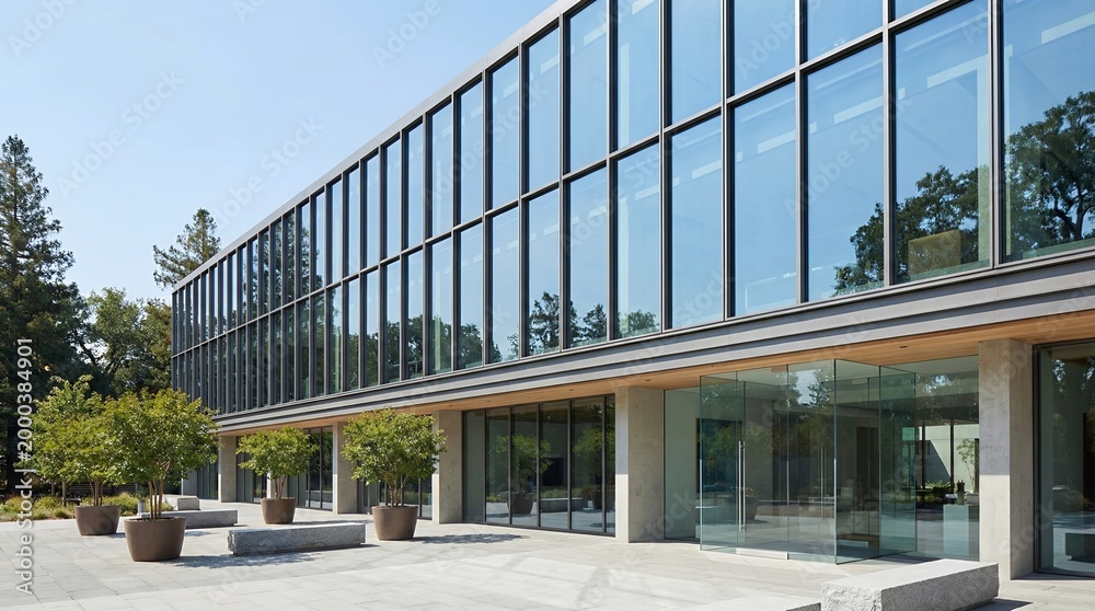 Obraz premium Modern office building with glass facade.