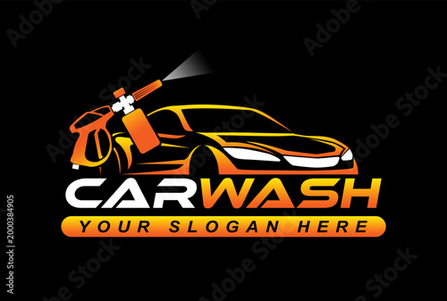 car wash detailing logo emblem badge template cleaning car service on black background