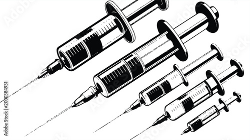 Syringes in various sizes for medical use are shown