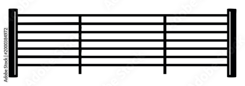 Horizontal metal fence line icon illustrating a black barrier, railing, or gate structure for boundaries and security