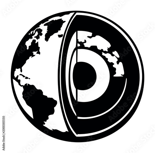 Planet Earth half exterior, half cutaway revealing internal layers and core. Concept of geology, science, and global studies