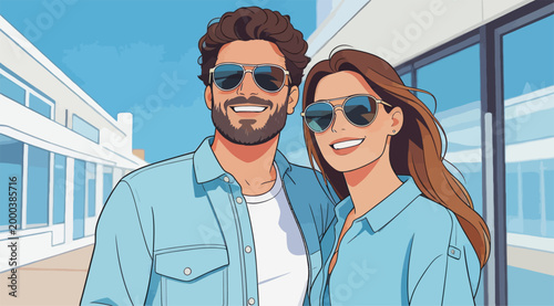Happy Stylish Couple Posing Outdoors on a Sunny Day