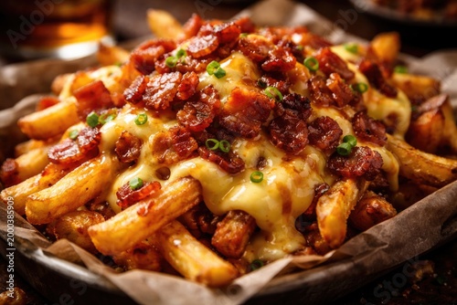 Greasy fries topped with sa...
