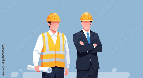Professional Engineer and Manager in Hard Hats Illustration