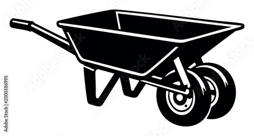 Vector graphic symbol of a wheelbarrow depicting a range of tasks such as construction, gardening, and moving materials