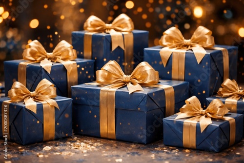 Neatly stacked blue wrapped...