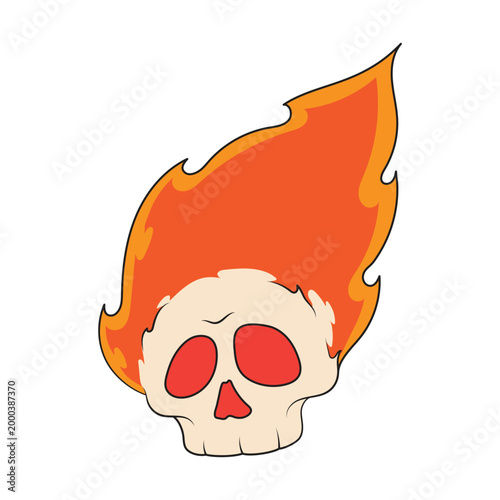 A bold and aggressive vector illustration of a scary skeleton skull engulfed in blazing fire