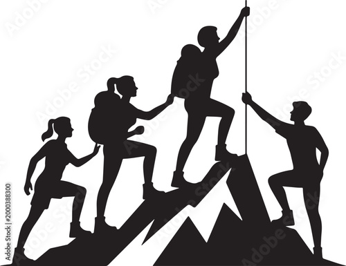 Four Hikers Ascending a Steep Mountain hiking silhouette
