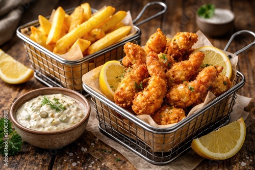 Fried scampi with golden Fr...