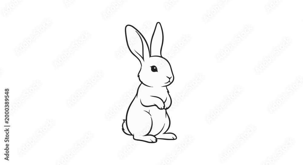Obraz premium Outline drawing of a fluffy bunny standing on its hind legs